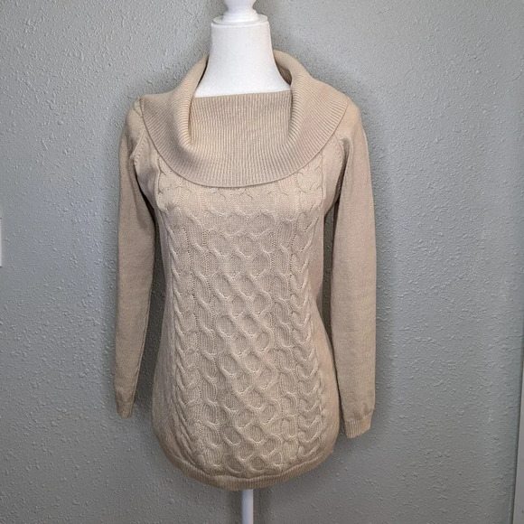 Cable Knit Sweater Cowell Neck Acrylic/ Wool Blend Cream Size Small - Picture 1 of 8